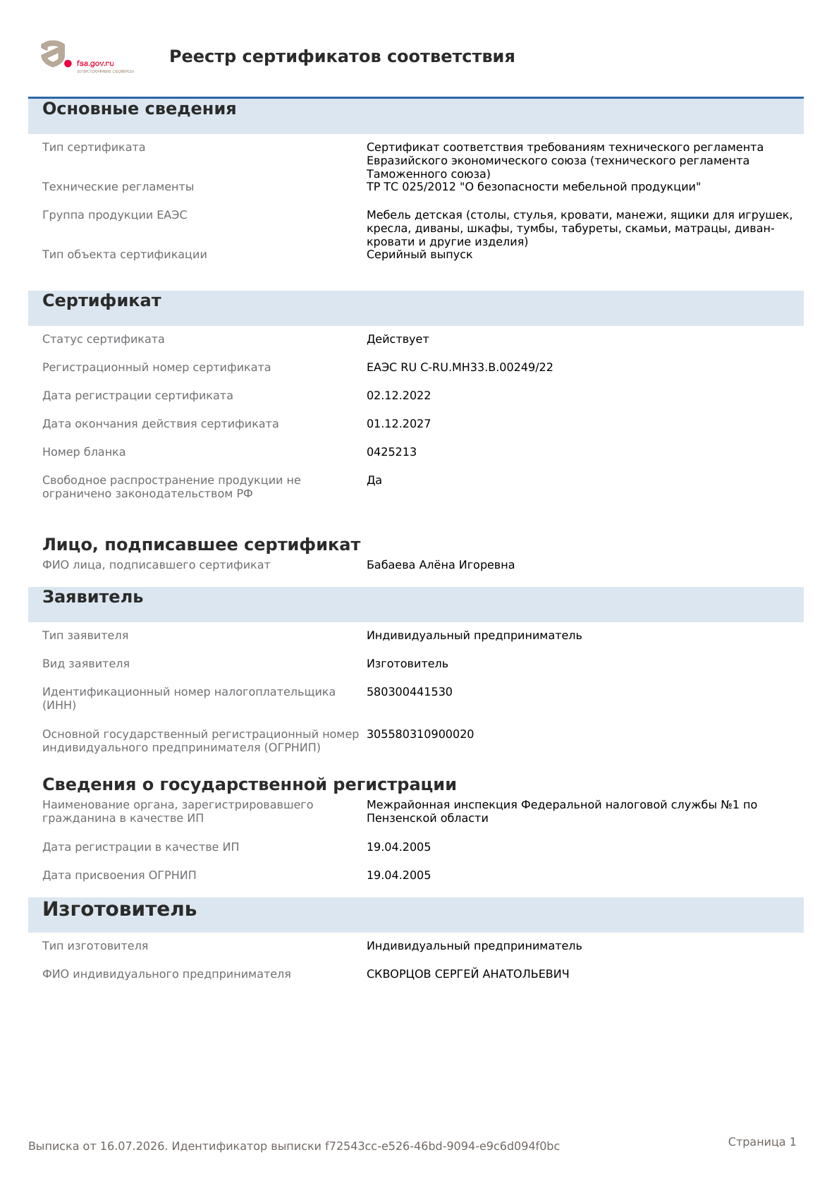 Сертификат № ЕАЭС RU С RU МН33 В 00249/22, страница 1
